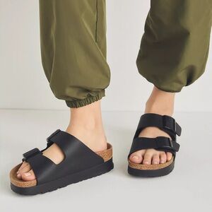 Anthropologie Papillio Birkenstock Black Arizona Flex Vegan Sandals Size 38